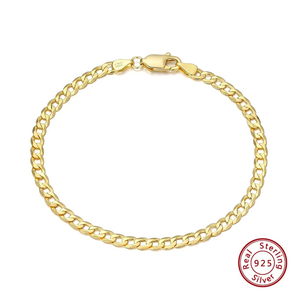 S925 Sterling Silver Cuban Chain Bracelet For Women Basic Style_voghion.com