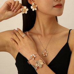 欧米のクロスボーダーのアクセサリーのしわの木目のデザイン感の花のイヤリングのネックレスのブレスレットの足のチェーンの指輪のブレスレットのスーツの女性