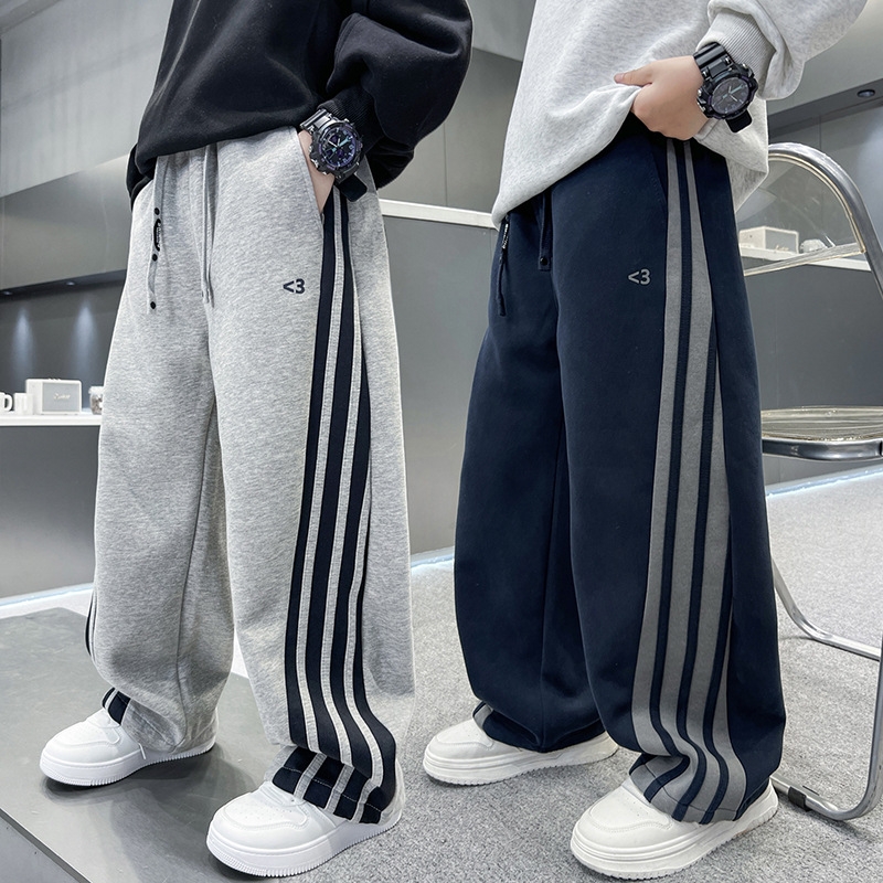 外贸男童裤子批发春秋中大儿童针织拉条运动裤休闲时尚韩版直筒裤