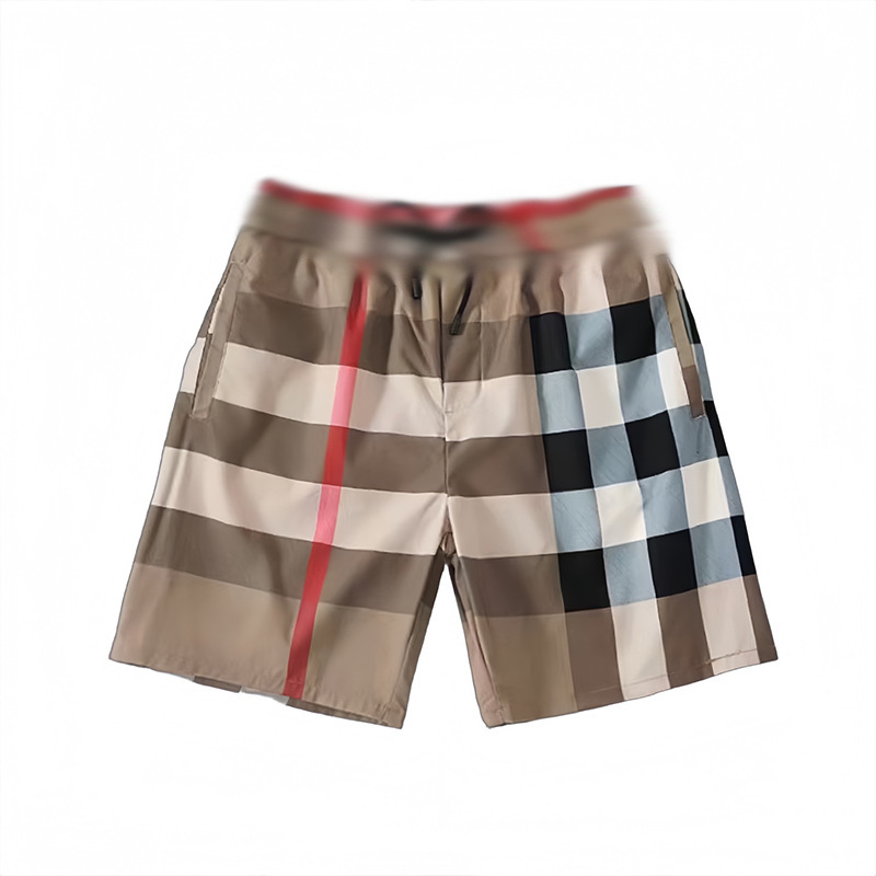 Cross-Border Bur Summer New Men's Drawstring Quick-Dry Beach Shorts Versatile Casual Trendy Plaid Men's Shorts