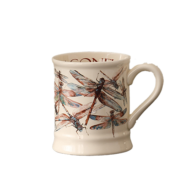 Taza de mariposa francesa Taza retro de gran capacidad Taza de agua de oficina Taza de desayuno Taza de leche Taza de cerámica Taza de agua INS