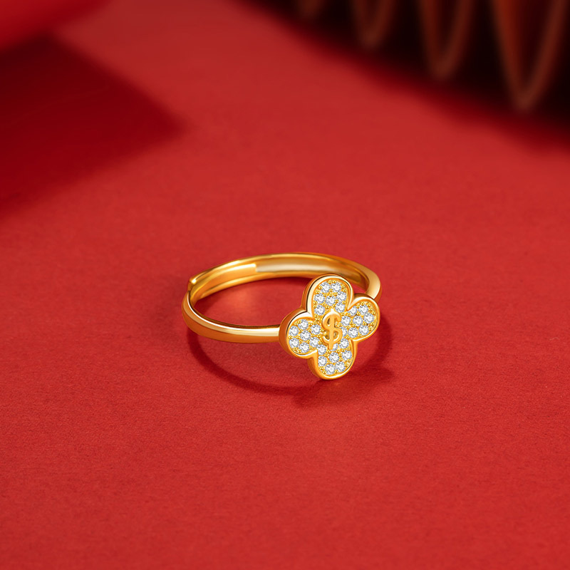 리치  925 반지 라이트 럭셔리 럭셔리 행운의 네잎 클로버 반지 스타일 조디악 년 꽃 쌍 반지