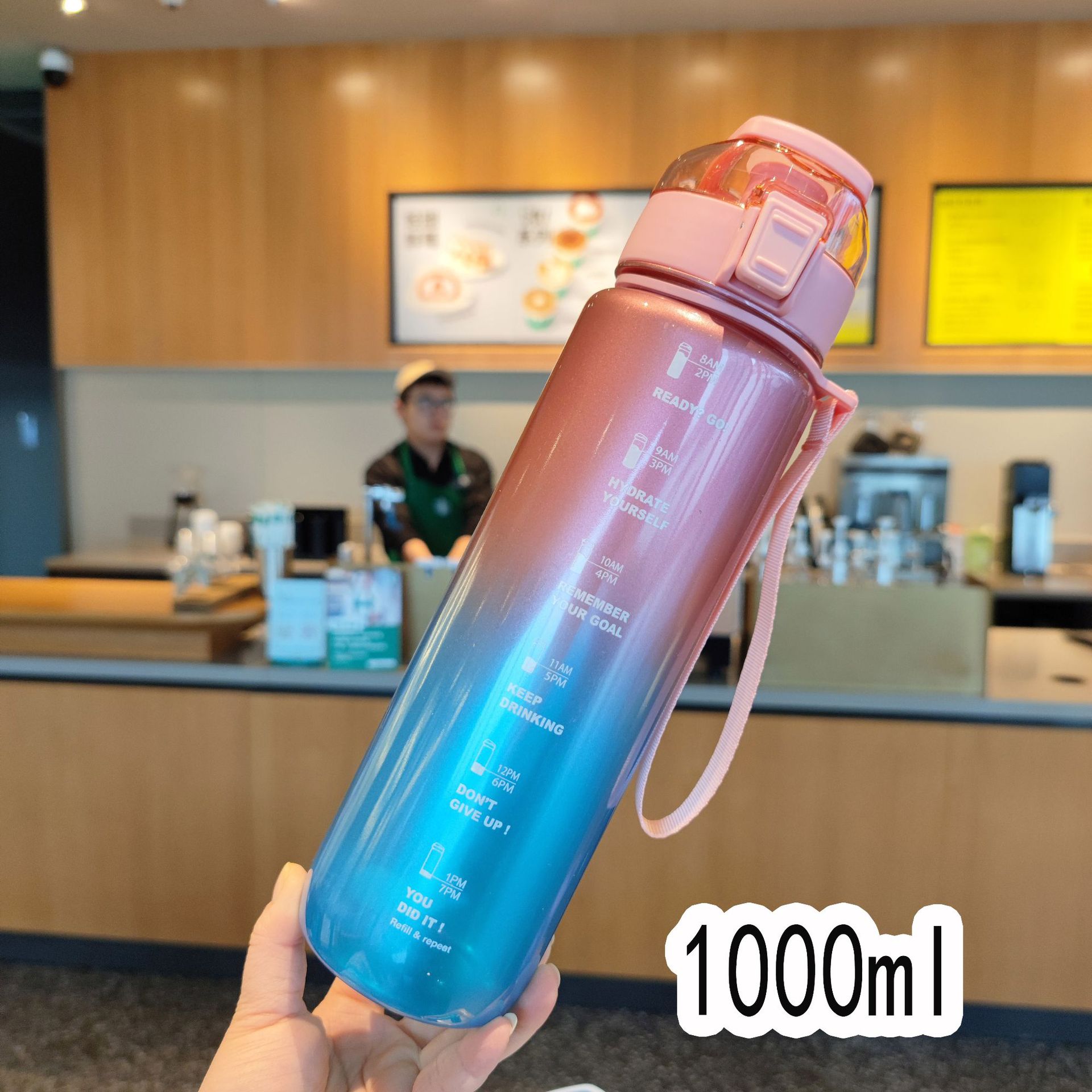 Nuevo resalte gradiente de color paja de gran capacidad taza de agua de plástico cubierta de rebote con cuerda deportes al aire libre botella de agua estudiante