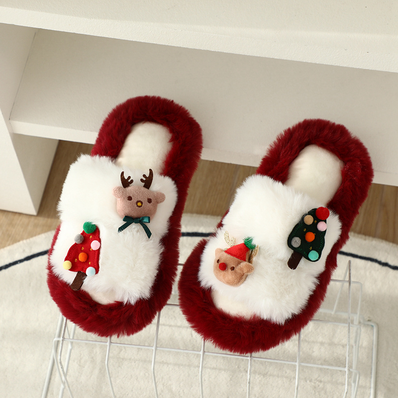 Interés transfronterizo de Navidad alce algodón zapatillas peluche árbol de Navidad casa peluche zapatillas de piso estudiantes regalos image 9