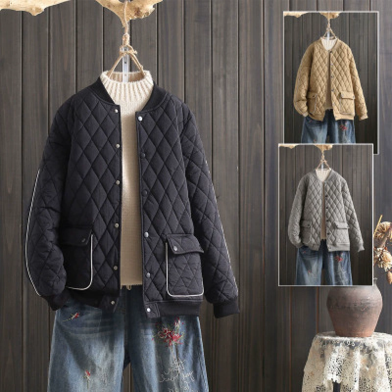 2023 Зимняя толстая короткая бейсбольная куртка больших размеров с ромбовидным узором, универсальное теплое хлопковое пальто в корейском стиле.