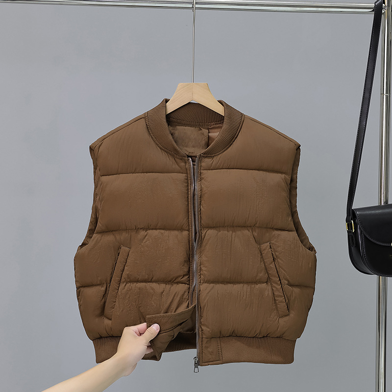 Otoño y invierno corto clip caballo mujer 2025 nuevo chaleco caliente coreano fuera de vestir cuello de algodón de béisbol chaleco sin mangas
