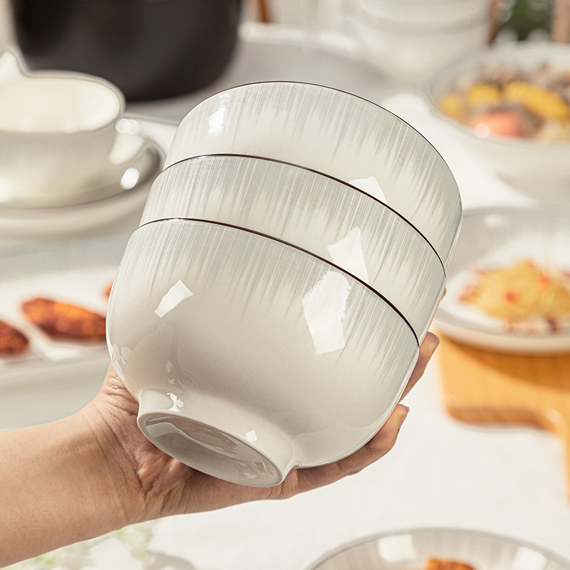 Underglaze Color High-Grade Gray Ceramic Bowl and Plate Set for Home Use, Simple 2026 New Style Tableware, Housewarming Plates, Rice Bowls