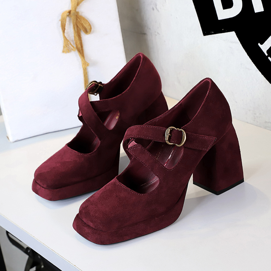 9613-8 European And American Retro Style Women's With Chunky High Heels, Waterproof Platform, Shallow Square Toe, Cross_vogvips.com