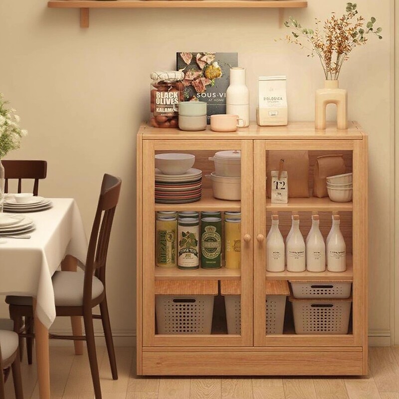 Sideboard Against the Wall Integrated Household Solid Wood Tea Cabinet Living Room Log Cabinet Storage Cabinet Household Kitchen Grid Cabinet