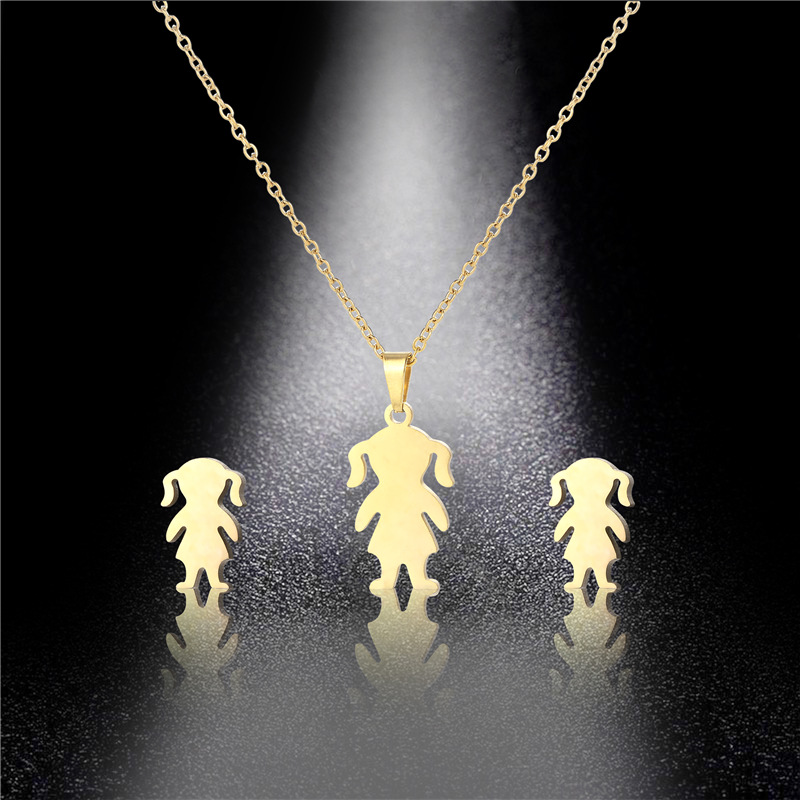 fashion little girl necklace earrings set stainless steel jewelry
