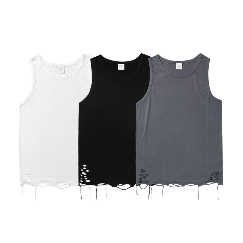 Simple Style Solid Color Hole Casual Sleeveless Vest Men's Summer Street Loose Layered Bottoming T-shirt