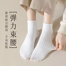 袜子女中短筒短袜春夏款纯色棉袜白色吸汗女夏季学生棉袜运动简约