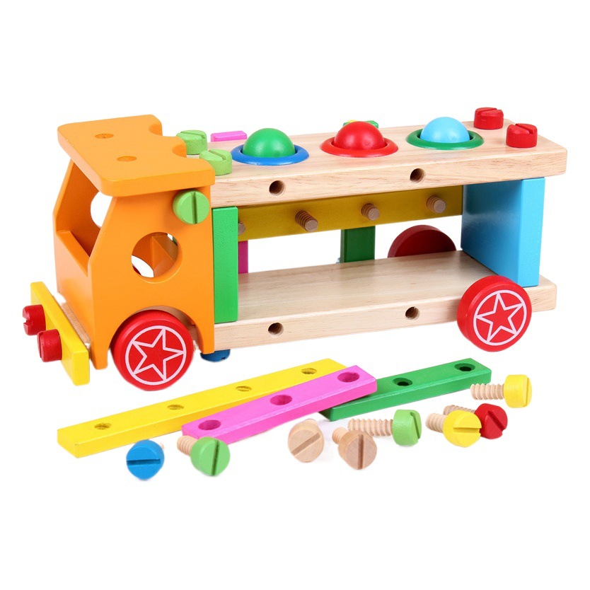 Los fabricantes suministran de madera para niños multi-funcional knock desmontaje tuerca coche combinación práctica juguetes educativos Venta caliente