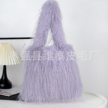 欧美跨境新款托卡流苏毛毛包仿火鸡毛手提包时尚单肩包大容量托特