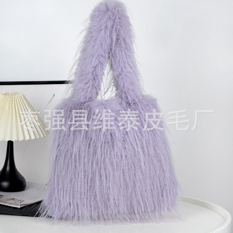 欧美跨境新款托卡流苏毛毛包仿火鸡毛手提包时尚单肩包大容量托特