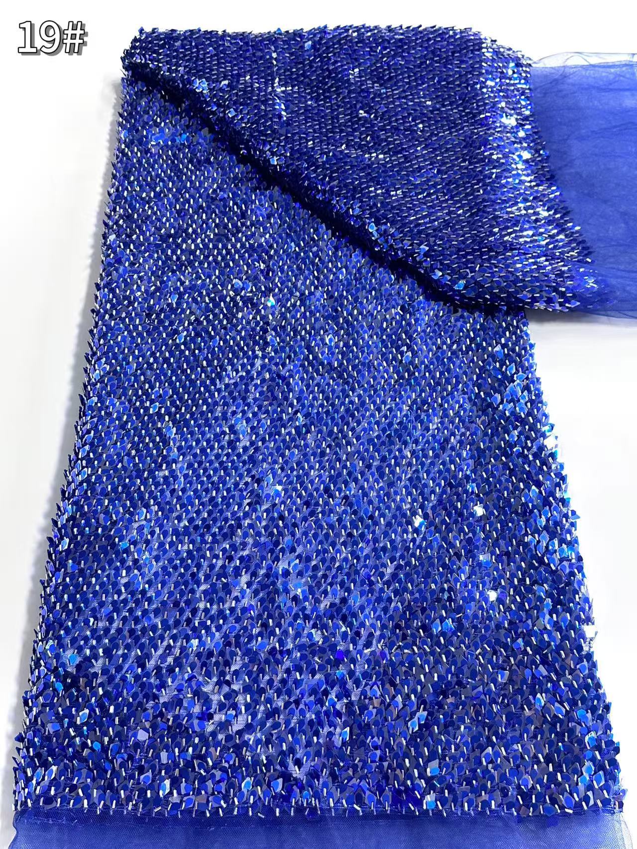 African Beaded Lace Fabric Lentejuelas bordado de lentejuelas tela de malla de escamas de la industria pesada