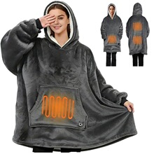 跨境定制USB加热懒人毯夏尔巴服Heated hoodie户外保暖穿戴加热毯
