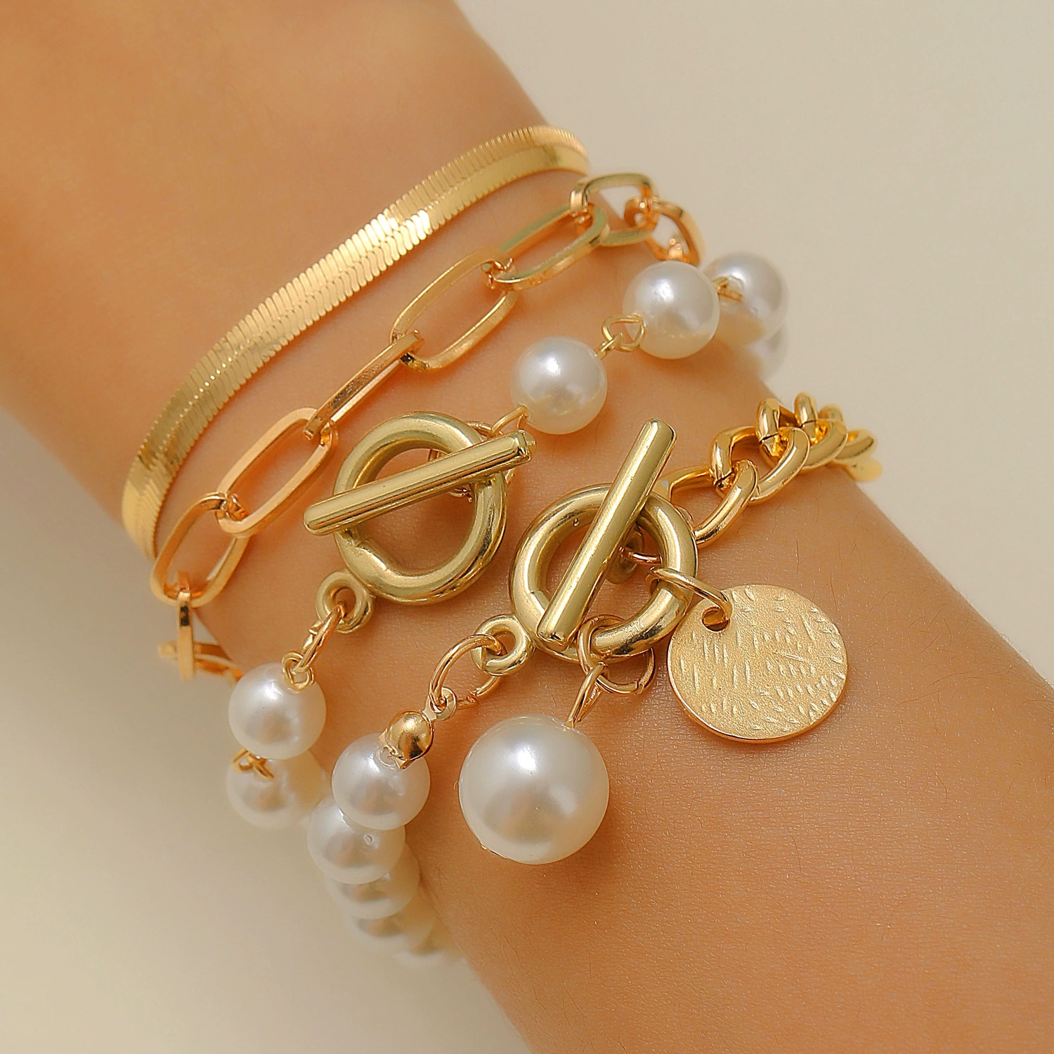 Metal Bracelet Set, 4-Piece Multi-Style (hip-hop, punk, European) – mixed finishes