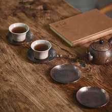 手工锤目纹紫铜杯垫日式复古防烫茶托隔热垫杯托茶垫功夫茶道配件