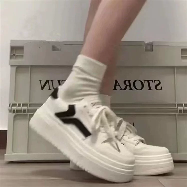 Medium heel deep mouth sports casual shoes lace up cross strap rubber round toe mesh flat bottom PU sneakers NX