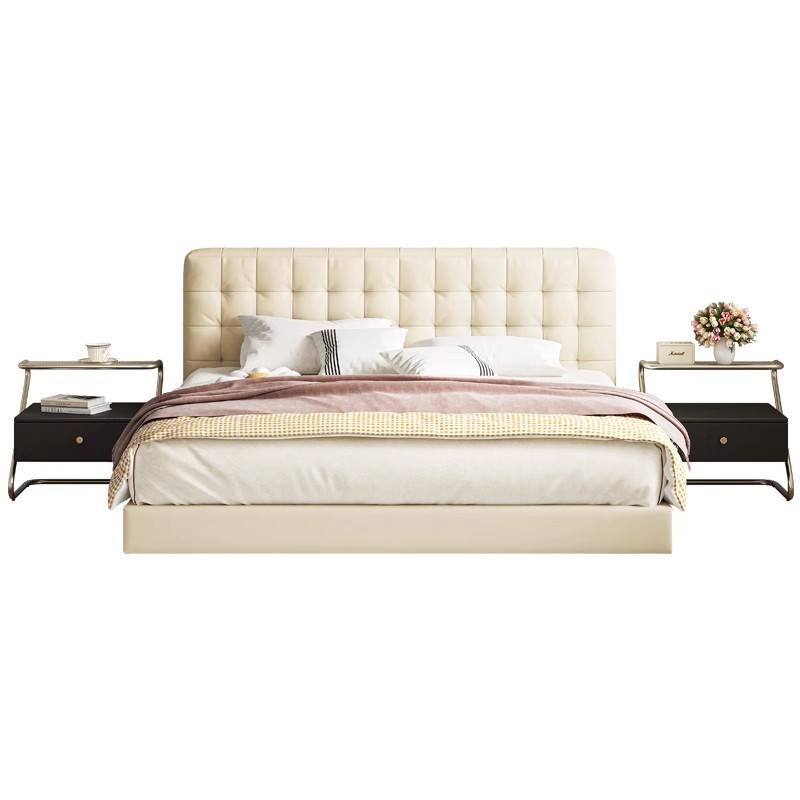 Cama flotante japonesa nórdica Cama de madera maciza con cama doble Cama principal simple 1.8m Cama de matrimonio Cama de contraposal suave Cama de viento crema