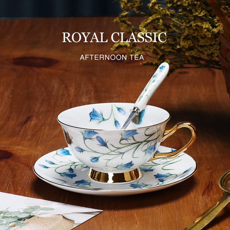 Juego de tazas y platillos de porcelana china de lujo ligero, exquisito juego de té de la tarde británico, recuerdo de boda