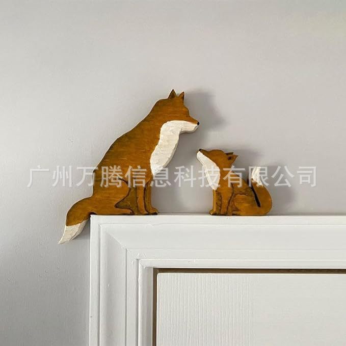 Cross-Border Spot Fox Mother and Child Wooden Crafts Door Sign Corner Decoration Creative Wooden Art Statue Decoration