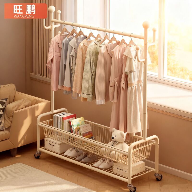 Cross-Border Wholesale Floor-Standing Clothes Rack Bedroom Household Clothes Drying Rack Household Clothes Rack Floor-Standing Double-Pole Coat Rack