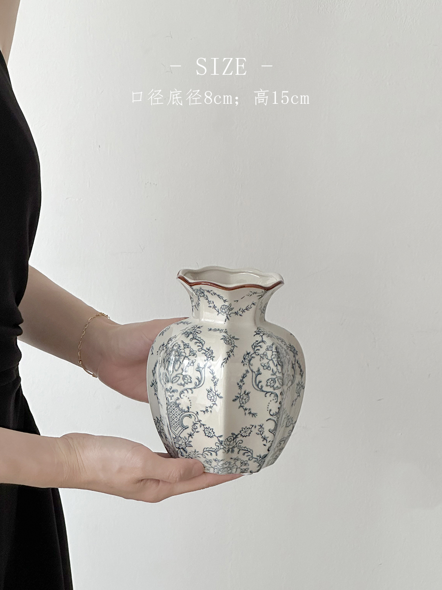 Flor azul porcelana vintage flor de cerámica decoración floral sala de estar vasijas de cerámica decoración de lujo ligera nueva flor china