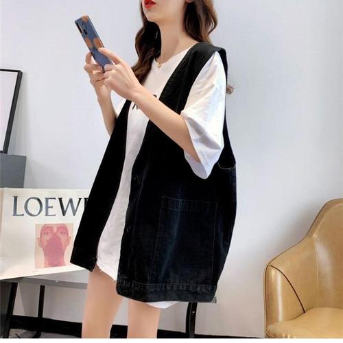 Black Denim Vest Slim Women's Summer Autumn New European Style Loose Casual Jacket Backless Outerwear