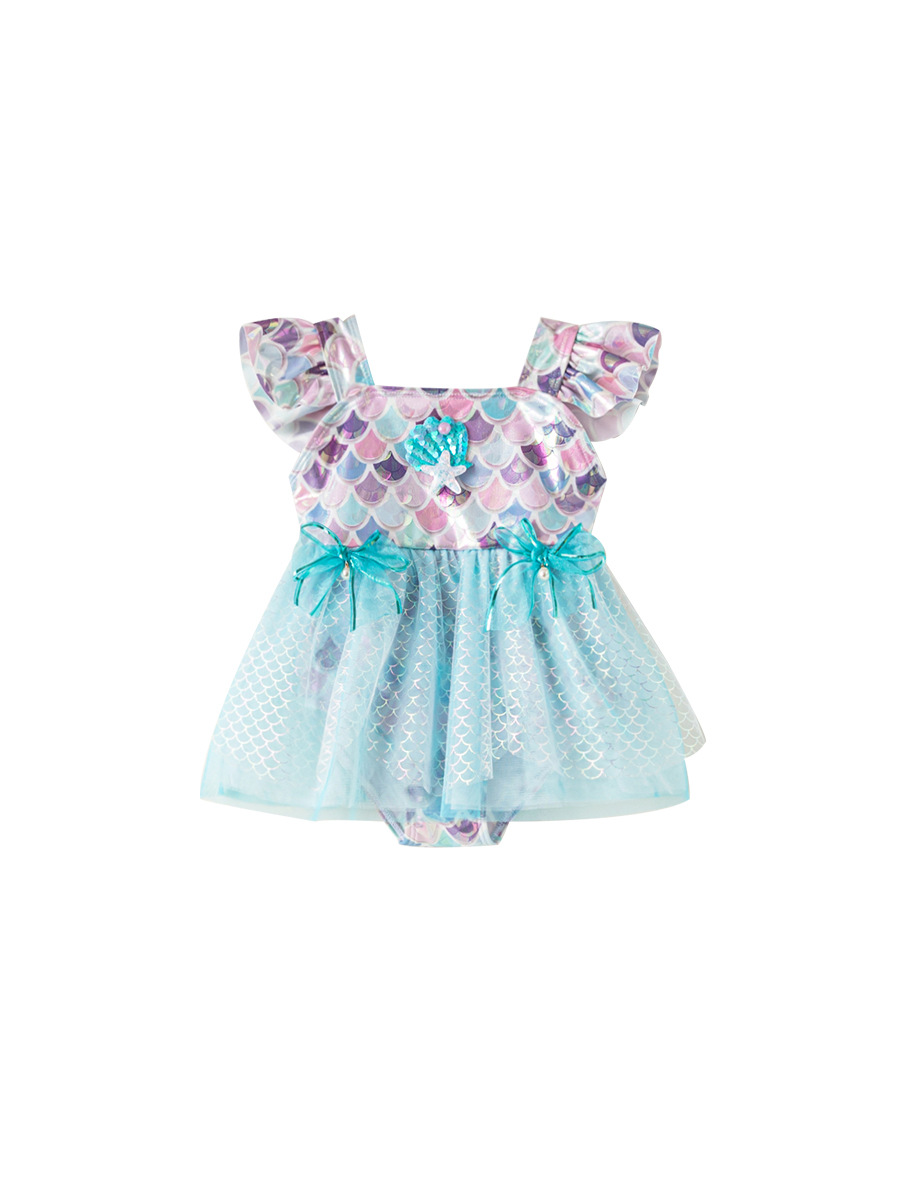 Ropa para niños Youbao Traje de baño de verano para niños Vestido de gasa de sirena con lazo para bebés Traje de baño de una pieza para niñas de 2 a 8 años
