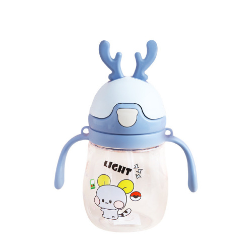 Children's drinking cup baby straw cup anti-choking infant handle with back strap water bottle anti-shock kindergarten student water bottle