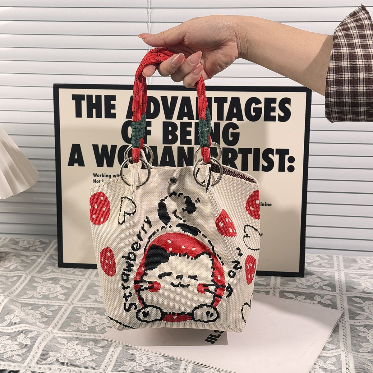 ニットハンドバッグ、ニッチデザインバケットバッグ、トートバッグ、ハンドバッグ、カジュアルで多用途なショルダーバッグ、ニットポータブルバッグ