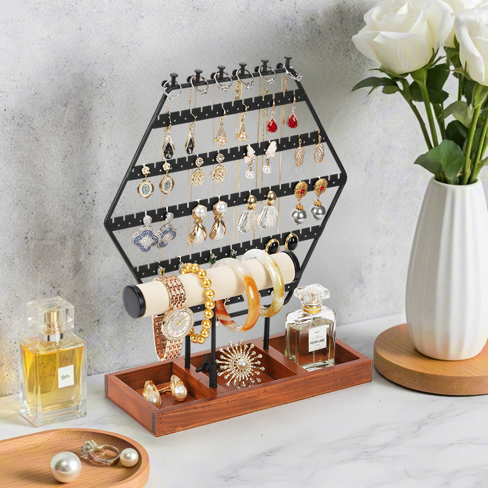 亚马逊六边形耳环架大容量项链戒指收纳架单轴手链手镯手表首饰架