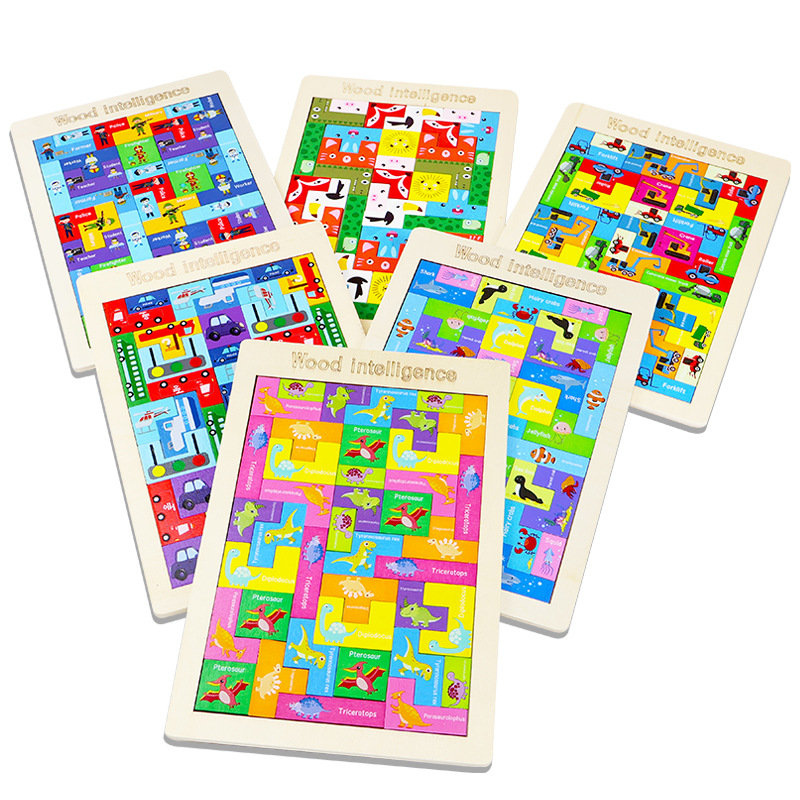 Puzzle de madera Tetris para niños Puzzle de bloques de construcción Juguetes de puzzle para niños Juguetes de puzzle planos