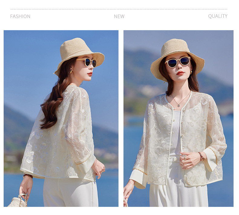 Áo cardigan nữ tay dài thêu hoa cổ tròn phối nút — Màu hồng, màu mơ chi tiết 16