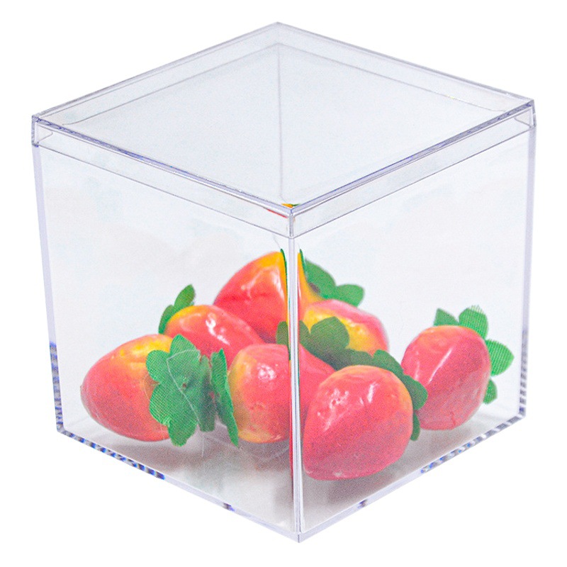En stock caja de plástico cuadrado de almacenamiento de alta caja de dulces de boda transparente