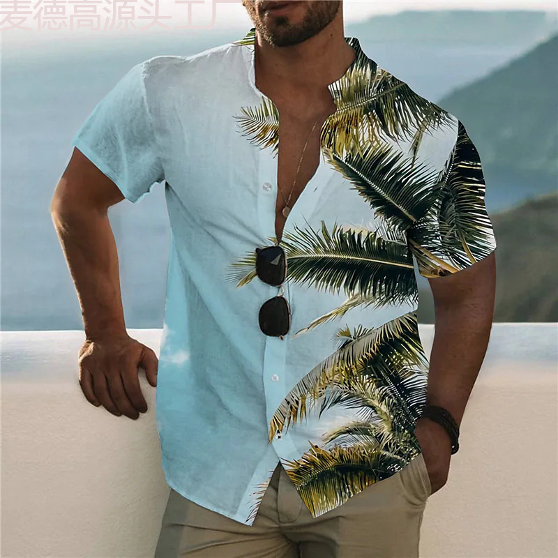 Cross-Border Export Summer New Large Size Men's Casual Slim Fashion 3D Printed Short-Sleeved Shirt, Men's Shirt