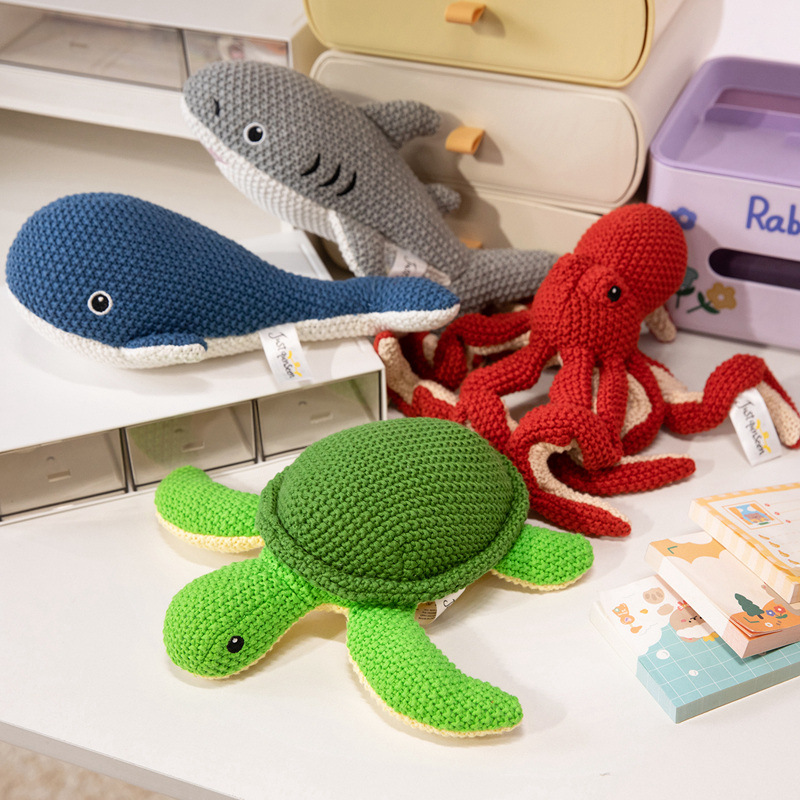 Knitted Animal Plush Toy Soft Stuffed Dinosaur Turtle Bear Rabbit_voghion.com