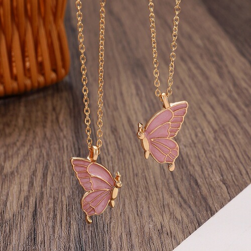 Cross-border best-selling oil dripping double butterfly necklace creative butterfly friendship set clavicle chain bestie gift