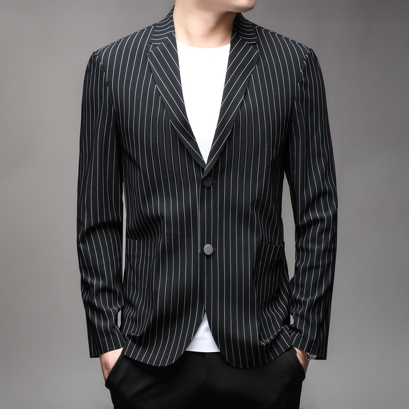 Fashionable Casual Solid Color Seamless Suit Men's Spring New Korean Style Slim-fit All-match Elegant Two-button Suit Jacket