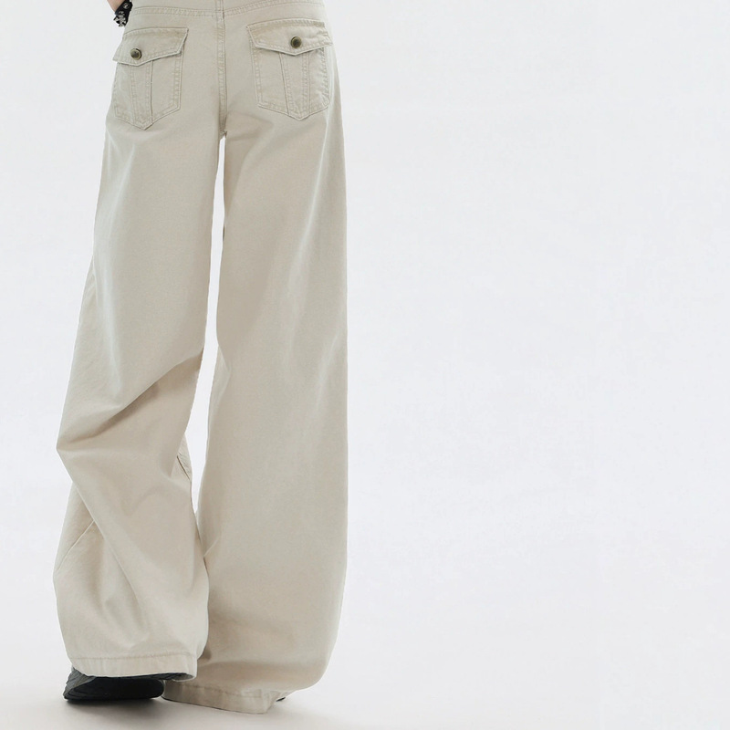 American retro light apricot wide-leg jeans for women, 2026 new style, off-white low-waist loose slimming straight pants