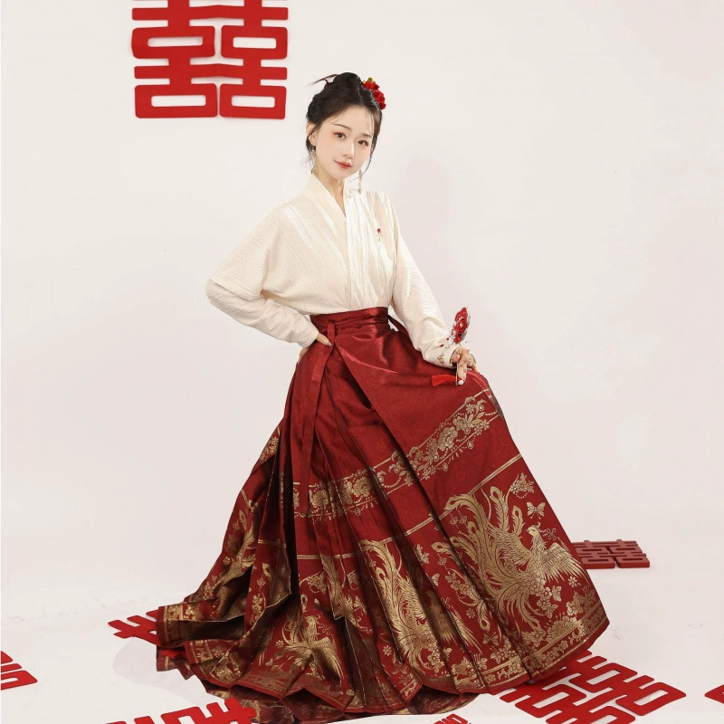 Phoenix, retro long skirt, bright catchy style, Chinese style, fitted