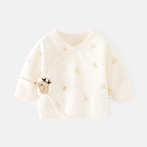 Baby's AIO Bodysuit with Boneless Pure Cotton Spring and Autumn Magic Tape Half Back Sleepwear Full Moon Monk Suit Baby Top