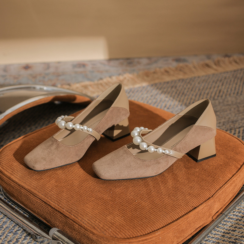 Damen Pumps Mit Perlenriemen Und Blockabsatz Mary Jane Stil_voghion.com