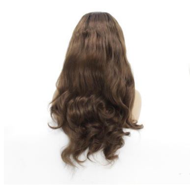 Fibra química europea y americana frente al encaje cubierta de cabello marrón ondulado largo rizos = peluca fabricantes al por mayor LW0116