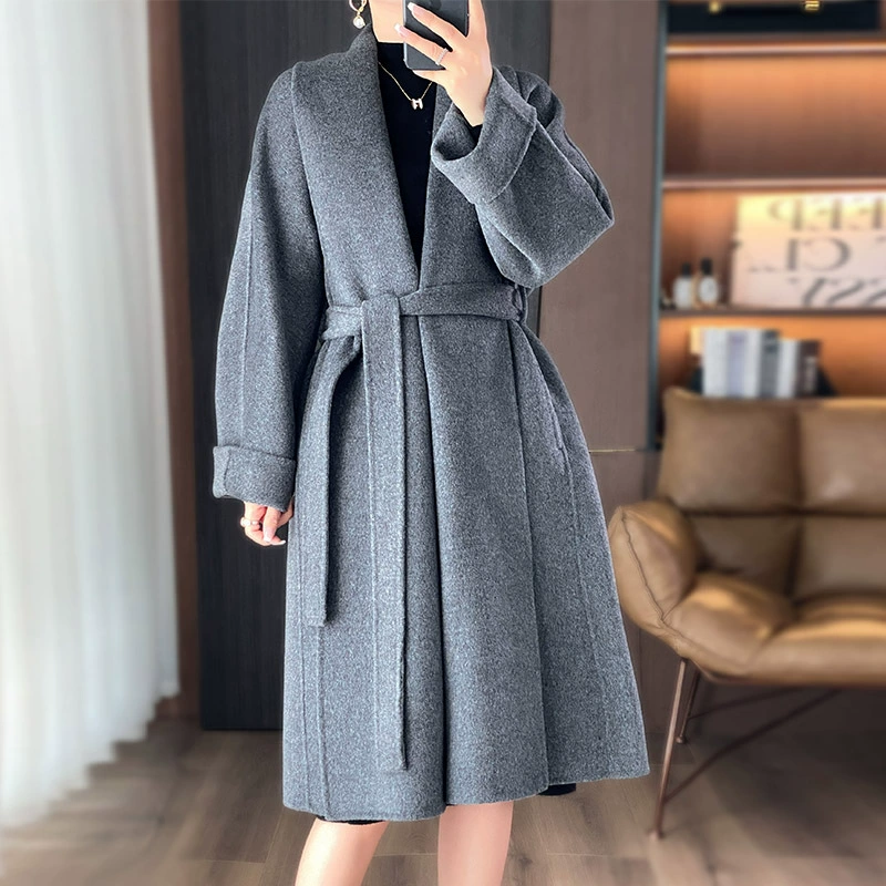 Элитное двустороннее из woolen пальто, длинное шерстяное халатовое пальто, максимальная длина, оверсайз, увеличенная толщина