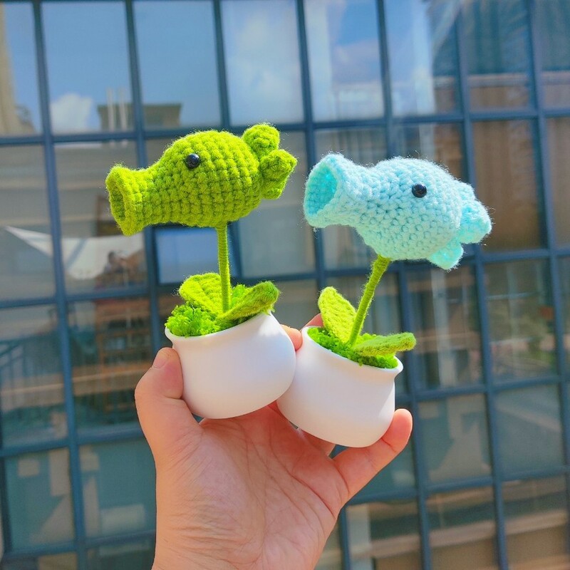 Cross-Border Pea Shooter Potted Handmade Wool Crocheted Small Potted Bedroom Office Desk Car Ornaments