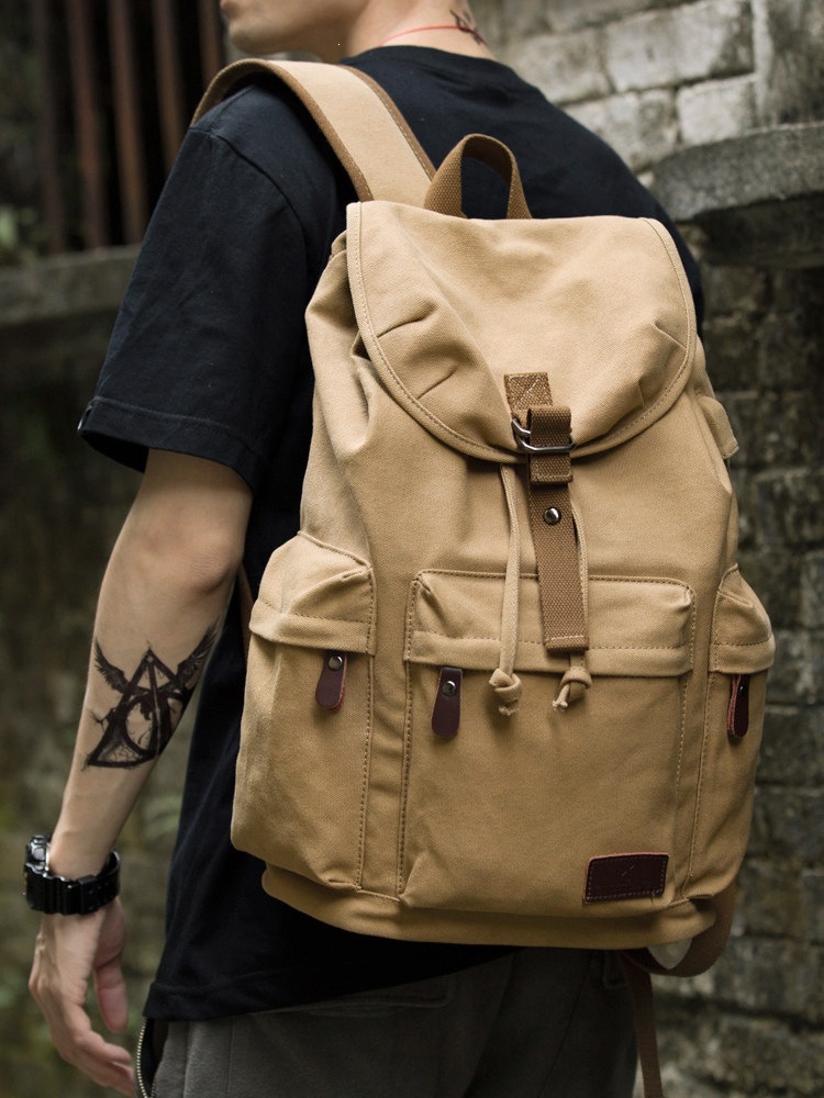 Retro Men's Canvas Backpack, College Student School Bag, Casual Large-Capacity Travel Bag, Lightweight Mountaineering Backpack, Men's Bag