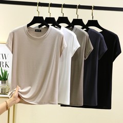 モーダルラウンドネックファットmm半袖Tシャツレディース夏ルーズ大きいサイズ半袖ボトムシャツ多用途無地アウタートップ